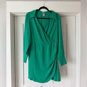 H&M Emerald Green Wrap-Front Tunic Top